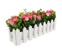 FIXOSHEE Pot de Fleurs Artificiel Extérieur avec Clôture Décorative Plante Fausse Réaliste Eucalyptus et Fleurs Roses Décoration pour Jardin Porche Mariage et Table