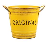 FIXOSHEE Seau à Fleurs en Métal Vintage Jaune Jardinière Ronde Double Anse Pot Décoratif pour Composition de Fleur Balcon et Intérieur Vase Rustique ou Séchées