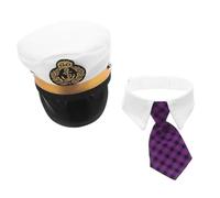 FIXOSHEE Set de Déguisement Capitaine Yacht pour Chiens et Chats Chapeau Brodé Ajustable et Noeud à Carreaux Accessoire Photo Amusant pour Animaux