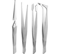 Fixpoint 77101 Jeu de brucelles / 4 Pièces/Pic, Pointue, Trapézoïdale, Plate/Outils Polyvalents/Métal/Différentes Brucelles pour différents Domaines d'application/Argent / 110 mm