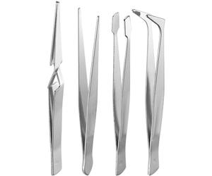 Fixpoint 77101 Jeu de brucelles / 4 Pièces/Pic, Pointue, Trapézoïdale, Plate/Outils Polyvalents/Métal/Différentes Brucelles pour différents Domaines d'application/Argent / 110 mm