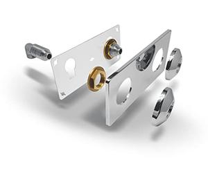 FIXSYSTEM Kit platine de sortie cloison alimentation mâle 15x21 (1/2) - sorties mâle 12x17 (3/8) pour robinet Lavabo/Evier - Installation visitable