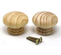 fiXte Lot de 2 boutons de porte d'armoire en bois naturel de pin non laqué 50 mm