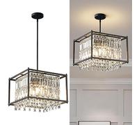 Fixture Farmhouse Chandelier Gold Metal Crystal Pendant Light for Kitchen Island Dining Living Room Flat and Inclined Ceiling
