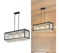 Fixture Farmhouse Chandelier Gold Metal Crystal Pendant Light for Kitchen Island Dining Living Room Flat and Inclined Ceiling
