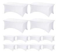 Fixwal Lot de 12 Housses de Table Blanches en élasthanne pour Tables de 1,8 m, Tissu Extensible rectangulaire pour Mariage, Banquet, fête, événements