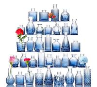 Fixwal Lot de 36 Vases à bourgeons en verre pour centres de table, mini vases à fleurs en vrac pour décorations de mariage champêtres, look vintage, Bleu