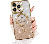 Fiyart Compatible with iPhone 14 Pro Max Case,Compatible with MagSafe Love Heart Plating Camera Protection TPU Magnetic Glitter for Women Girls Shockproof Phone Bumper 6.7"-Gold