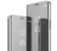 Fiyer Coque pour Samsung Galaxy A37 5G,Flip Case Placage Miroir Effet Etui à Rabat Rigide PC+PU Cuir Housse pour Samsung A37 Case avec Béquille 360 Antichoc Cover (Argenté)