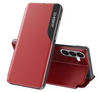 Fiyer Coque pour Samsung Galaxy S26 5G Cuir Clear View Fine Flip Étui à Rabat Housse Galaxy S26 Coque 360 Antichoc Anti-Rayure Béquille Support Coqu pour Samsung S26 Cover Case (Rouge)