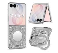 Fiyer Coque pour Samsung Galaxy Z Flip 8 5G, Étui Pailleté avec Miroir et Support Intégré, Coque Magnétique Antichoc pour Galaxy Z Flip 8, Protection Élégant (Argenté)