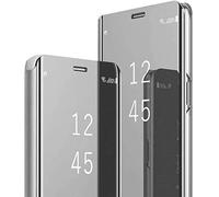 Fiyer Coque S26 Coque pour Samsung S26 5G Clear View Flip Case Placage Miroir Effet Etui à Rabat Rigide PC+PU Cuir Housse pour Samsung Galaxy S26 Case avec Béquille 360 Antichoc Cover (Argenté)