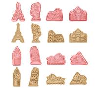 FIYSON 8 Pcs Voyage Landmark Construction Emporte-pièces Tour Eiffel Statue de la Liberté Pyramide Cutters Set 3D Cookie Silicone Moule Ensemble pour Cookie Glaçage Fondant Gâteau Décoration