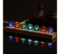 FIYSON Boules de Vision Genshin Impact, Boule de Cristal 3D Œil de Dieu LED Veilleuse, Boule de Verre USB de 40 mm, avec Base en Bois, Ensemble de 7 Pièces Anemo Electro Pyro Dendro Cryo Geo Hydro