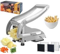 FIYSON Coupe-frites professionnel avec 2 lames en acier inoxydable et base d'aspiration antidérapante, coupe-légumes manuel en acier inoxydable, pour oignons, pommes de terre, carottes, fruits,