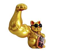 FIYSON Décoration Vigoureusement Musclée Chat Chanceux,Maneki Neko,Rangement Ornements Mignons Statue De Chat De Fortune,Maneki Neko Japonais Doré,Bonne Chance Wealth Welcome Cat (Style 3)