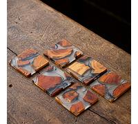 FIYSON Dessous de Verre,sous Verre Époxy avec Support,Design Carré,Dessous de Table en Bois Véritable,pour Verre de Pinte de Bière,Tasses à Café,Tasses à Thé et Bouteilles sous,8x8cm