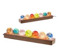 FIYSON Lot de 7 boules de cristal 3D - USB 40 mm - Boule en verre - Astronomie colorée - Ciel étoilé - Avec socle en bois - Cadeau pour chambre d'enfant, garçon et fille (style 1)