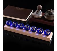FIYSON Lot de 7 boules de dragon 1 à 7 étoiles - Veilleuse 3D en forme de boule de cristal USB de 40 mm - Base en bois - Lampe LED Dragon Ball Z - Cadeau pour les fans d'anime - Bleu - Long