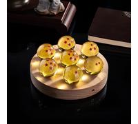 FIYSON Lot de 7 veilleuses Dragon Balls de 1 à 7 étoiles, boule de cristal 3D, USB en verre de 40 mm, avec base en bois, lampe LED Dragon Ball Z, objets de collection (disque jaune)
