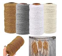 Fiyuer Fil à Macramé, 4 Pièces 2mm × 100m Corde en Coton pour DIY Artisanat Tricot Tapisserie Décoration Salon Balcon Chambre à Coucher