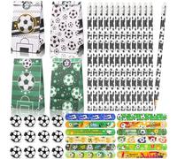 Fizdoqg 48 Pièces Kit Cadeau Anniversaire Football, Cadeau Copain Foot, 12 Crayons de Football 12 Slap Bracelet Foot 12 Gommes de Football et 12 Sachet Bonbons Foot pour Packs de cadeaux de fête