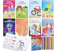 Fizdoqg 8Pcs Cahier Coloriage Enfant, 12 x 18 cm Livres de Coloriage Enfant et 18 Crayons de Couleur, Livre de Coloriage pour Enfant Kit pour Les Cadeaux de Sac de Fête D'anniversaire