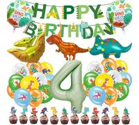 Fizdoqg Kit de décoration d'anniversaire Dino, décoration d'anniversaire de dinosaure, décoration de fête avec ballon en aluminium, ballon gonflable, bannière, décoration de cupcake pour fête de