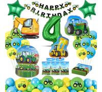 Fizdoqg Tracteur - Décoration d'anniversaire 4 ans - Avec bannière et ballons - Serviettes de fête - Sacs cadeaux pour décoration de fête, piñata garçon