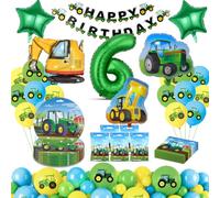 Fizdoqg Tracteur - Décoration d'anniversaire 6 ans - Avec bannière et ballons - Serviettes de fête - Sacs cadeaux pour décoration de fête, piñata garçon
