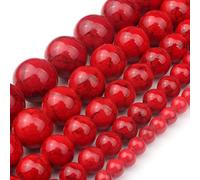FIZOVER Lot de 36 perles rondes en pierre turquoise naturelle sédiments jaspe pour la fabrication de bijoux, bracelets, 4-12 mm, howlite rouge, 12 mm