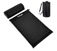 Fizyo Tapis d’acupression avec coussin - Set de massage pour détente, soulagement du stress et des tensions, dos, cou et épaules, régénération musculaire, avec sac de transport, (Noir)