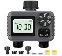 Fizzyo Ordinateur D'arrosage 2 Voies, Minuterie D'eau 2 Sorties avec Retard de Pluie/Mode Automatique et Manuel, IPX5 Étanche Programmateur Arrosage Connecté Minuterie D'irrigation pour Jardin Pelouse