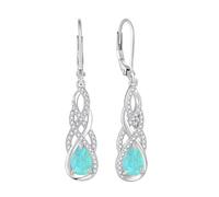 FJ Boucles d'oreilles Pendantes Opale Argent Sterling 925 Boucles d'oreilles Infinito Forme de Larme avce Pierre de Naissance Bijoux pour Femme Fille