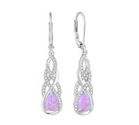 FJ Boucles d'oreilles Pendantes Opale Rose Argent Sterling 925 Boucles d'oreilles Infinito Forme de Larme avce Pierre de Naissance Bijoux pour Femme Fille