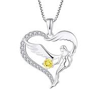 FJ Collier avec pendentif en forme d'aile d'ange gardien en argent sterling 925 avec pierre de naissance en oxyde de zirconium - Bijoux cadeaux pour femmes et filles, Pierre en argent sterling,