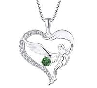 FJ Collier Coeur Femme Ange Gardien Collier Argent Sterling 925 Pendentif Ailes d'Ange avec Pierre de Naissance Zircone Cubique Bijoux Cadeaux pour Femme Fille
