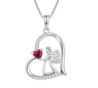 FJ Collier Femme Ange Gardien Argent Sterling 925 Pendentif Ailes d'Ange avec Pierre de Naissance Juillet Collier Ru ijoux Cadeaux pour Femme Fille