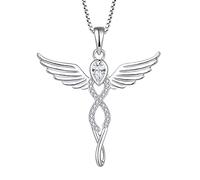 FJ Collier Femme Collier Ailes d'Ange Argent Sterling 925 Pendentif Ange Gardien Collier Pierre de Naissance Avril Cubique Bijoux Cadeaux pour Femme Fille