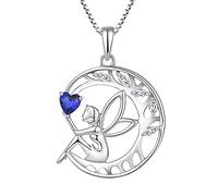 FJ Collier Femme Collier Ange Gardien Argent Sterling 925 Pendentif Arbre de Vie Lune Collier Pierre de Naissance Septembre Saphir Bijoux Cadeaux pour Femme Fille