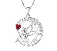 FJ Collier Femme Collier Ange Gardien Argent Sterling 925 Pendentif Arbre de Vie Lune Collier Pierre de Naissance Juillet Rubis Bijoux Cadeaux pour Femme Fille