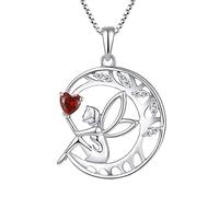 FJ Collier Femme Collier Ange Gardien Argent Sterling 925 Pendentif Arbre de Vie Lune Collier Pierre de Naissance Janvier Grenat Bijoux Cadeaux pour Femme Fille