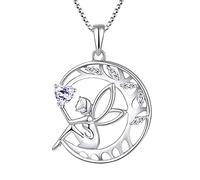 FJ Collier Femme Collier Ange Gardien Argent Sterling 925 Pendentif Arbre de Vie Lune Collier Pierre de Naissance Juin Alexandrite Bijoux Cadeaux pour Femme Fille