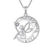 FJ Collier Femme Collier Ange Gardien Argent Sterling 925 Pendentif Arbre de Vie Lune Collier Pierre de Naissance Avril Bijoux Cadeaux pour Femme Fille