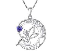 FJ Collier Femme Collier Ange Gardien Argent Sterling 925 Pendentif Arbre de Vie Lune Collier Pierre de Naissance Décembre Tanzanite Bijoux Cadeaux pour Femme Fille