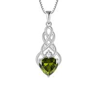 FJ Collier Noeud Celtique Irlandais Argent Sterling 925 Pendentif Infini Pierre de Naissance Août Péridot Collier pour Femme Fille
