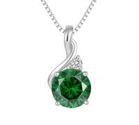 FJ Collier pour Femme Argent Sterling 925 Pendentif Émeraude Collier Pierre de Naissance Mai Bijoux Cadeaux pour Femme Maman Épouse