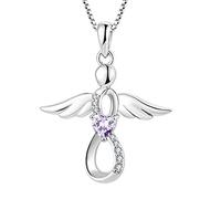 FJ Collier pour Femme Collier Ange Gardien Argent Sterling 925 Pendentif Infini Collier Pierre de Naissance Juin Alexandrite Cadeaux de Bijoux pour Femme Fille