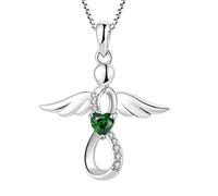 FJ Collier pour Femme Collier Ange Gardien Argent Sterling 925 Pendentif Infini Collier Pierre de Naissance Mai Émeraude Cadeaux de Bijoux pour Femme Fille