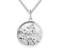 FJ Collier Saint Christophe Argent Sterling 925 Pendentif Saint Christophe Christopher Bijoux Talisman Protecteur Religieux pour Femme Homme Filles Chaîne 18"